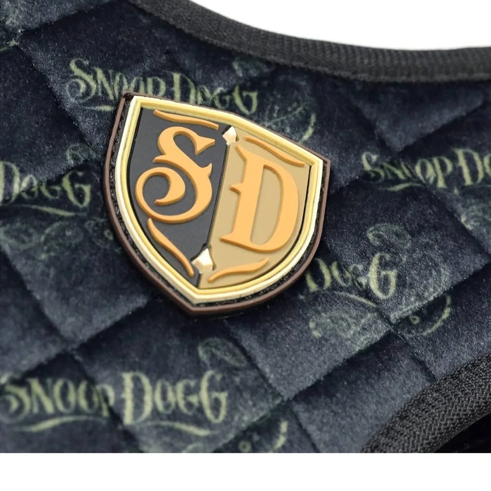 Snoop Dogg Quilted Velvet Pet Harness w/logo Pattern & Gold-Tone Metal Hardware